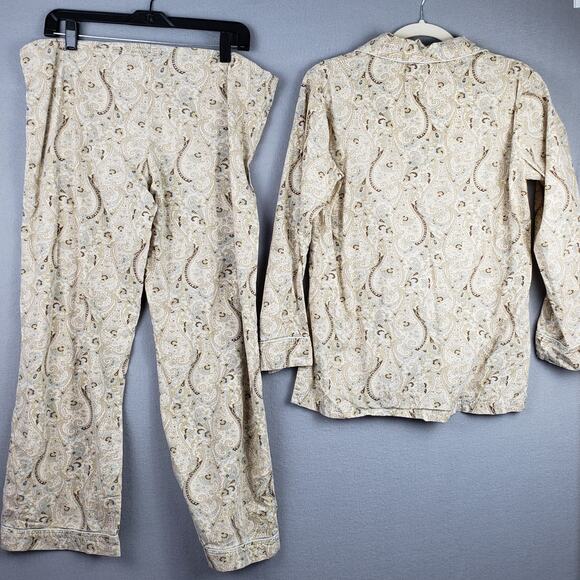 Pottery Barn Size‎ S Pajama Set Beige Paisley Neutral Rustic Timeless Loungewear - Picture 15 of 15